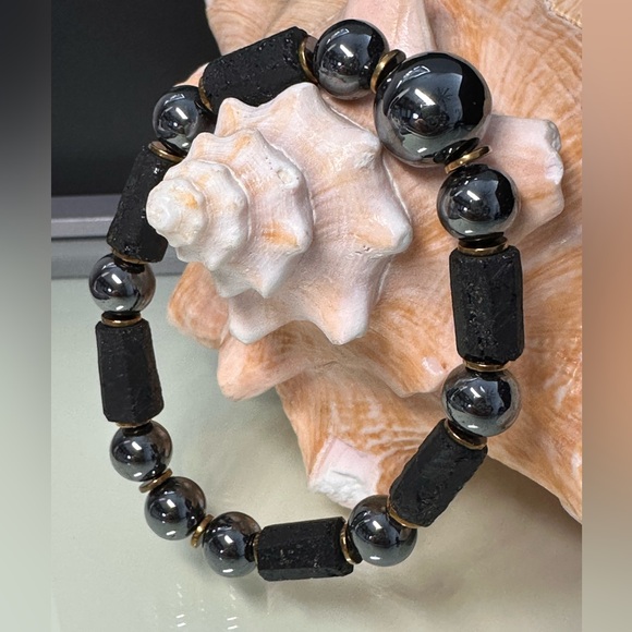 TERAHERTZ + BLACK TURMALINE + ONYX NATURAL STONES BRACELET size 8” - Picture 3 of 8